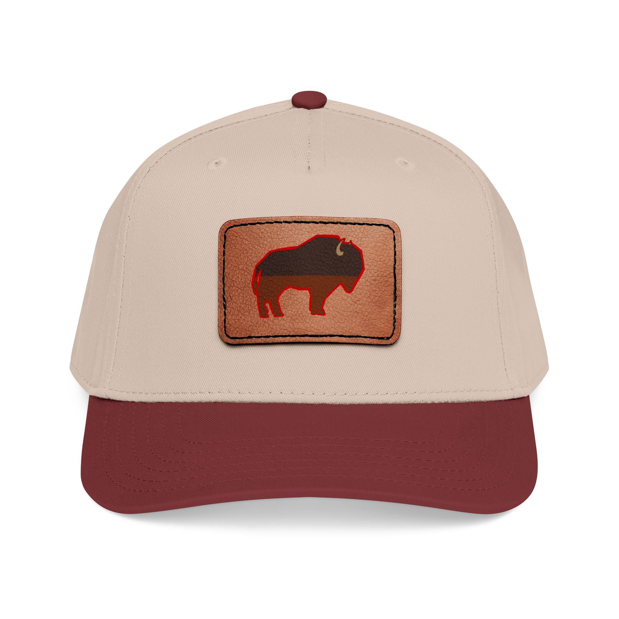 Buffalo Leather Patch Baseball Cap — Mid Profile Rustic Outdoors Hat