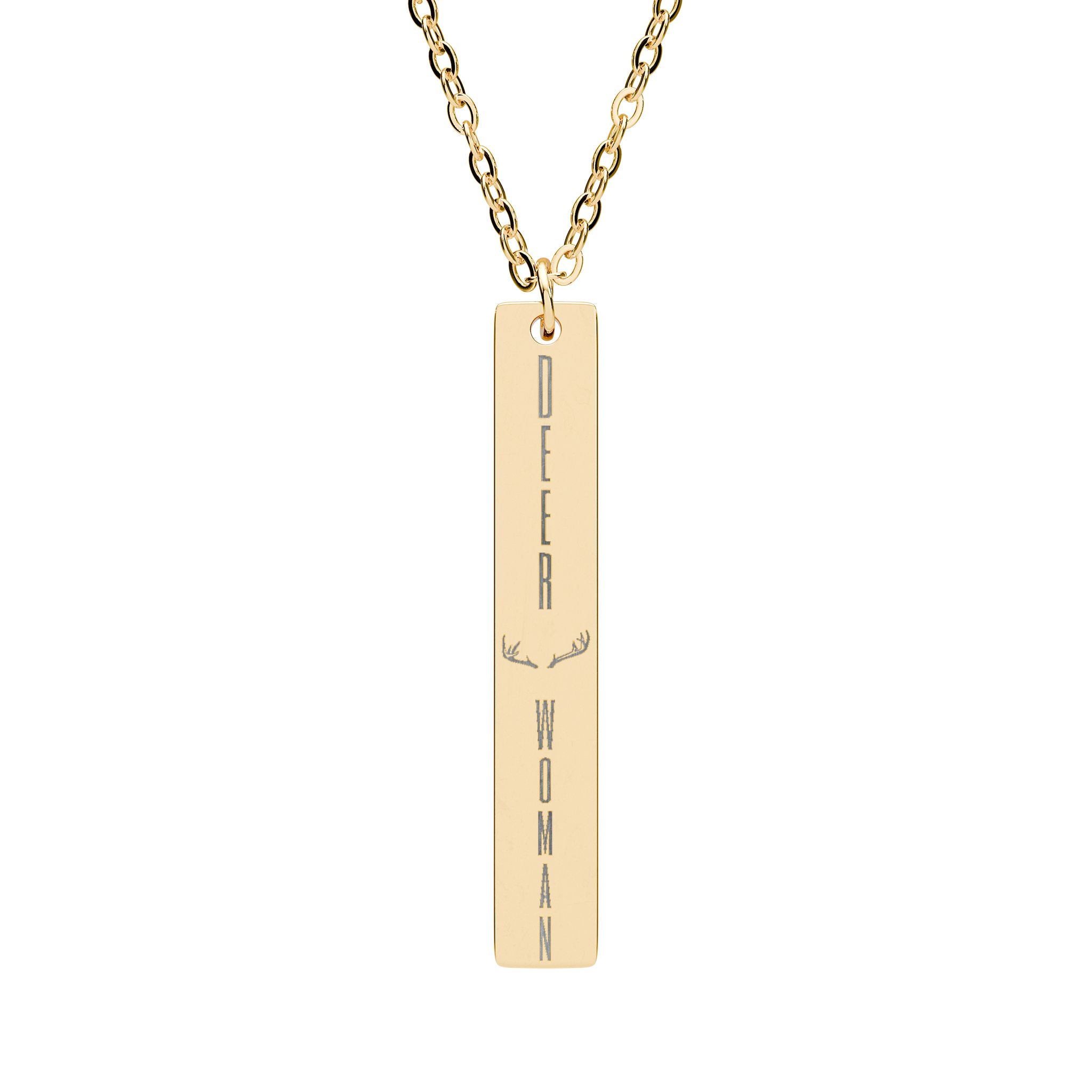 Engraved Vertical Deer Woman Necklace