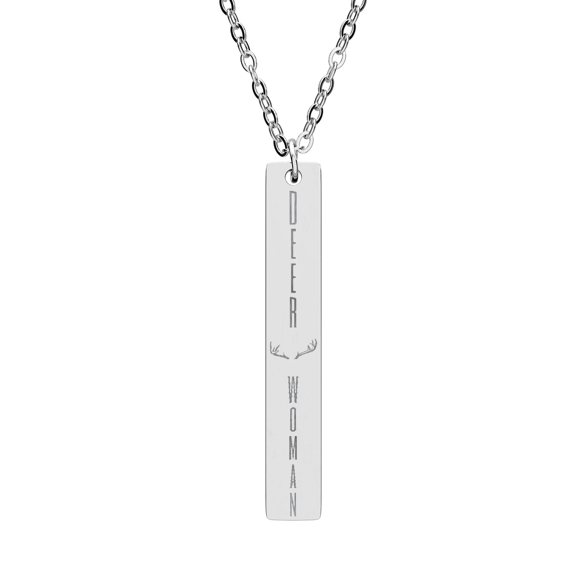 Engraved Vertical Deer Woman Necklace