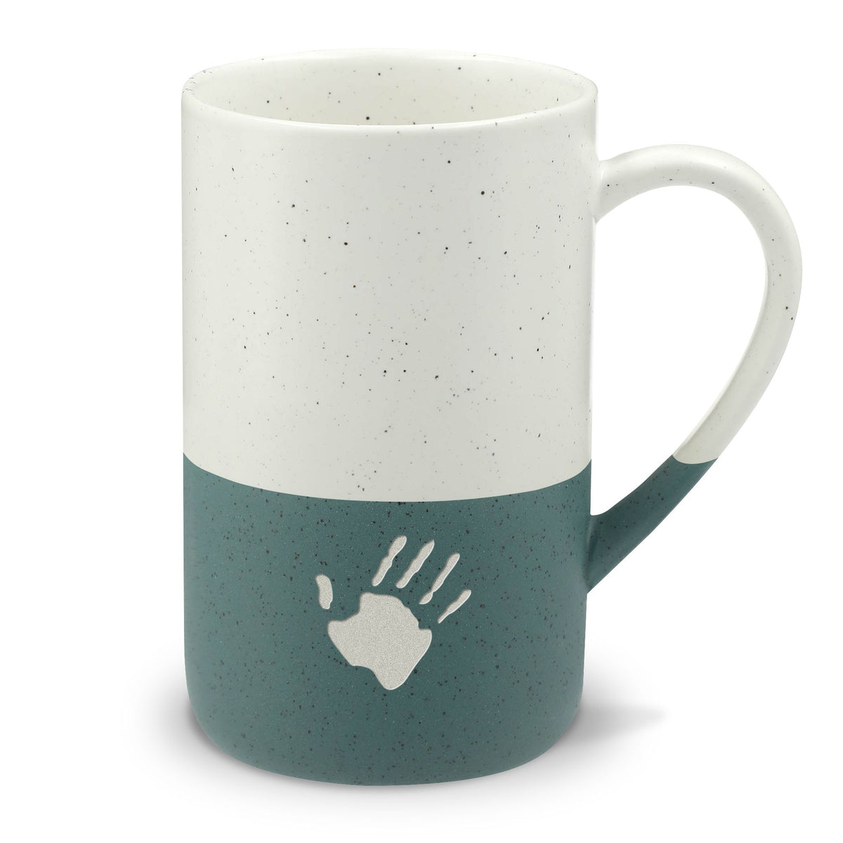 Speckled Ceramic 13oz Mug — Two-Tone Handprint Engraved Coffee Cup