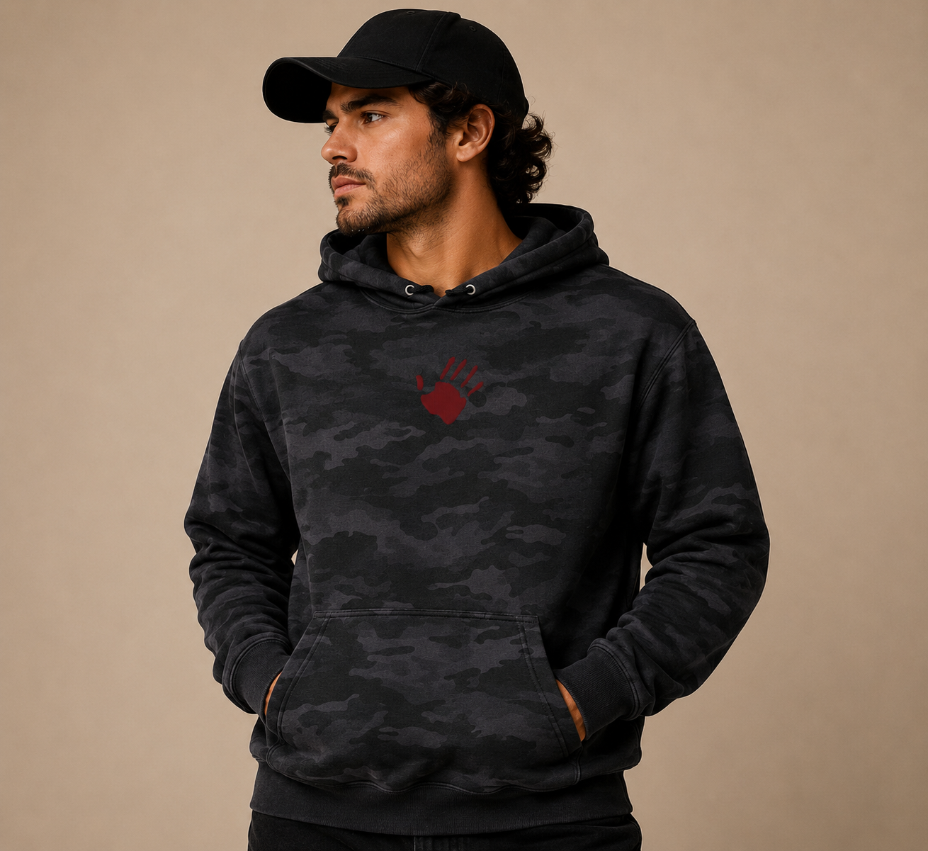 Embroidered Red Hand Camo Hoodie