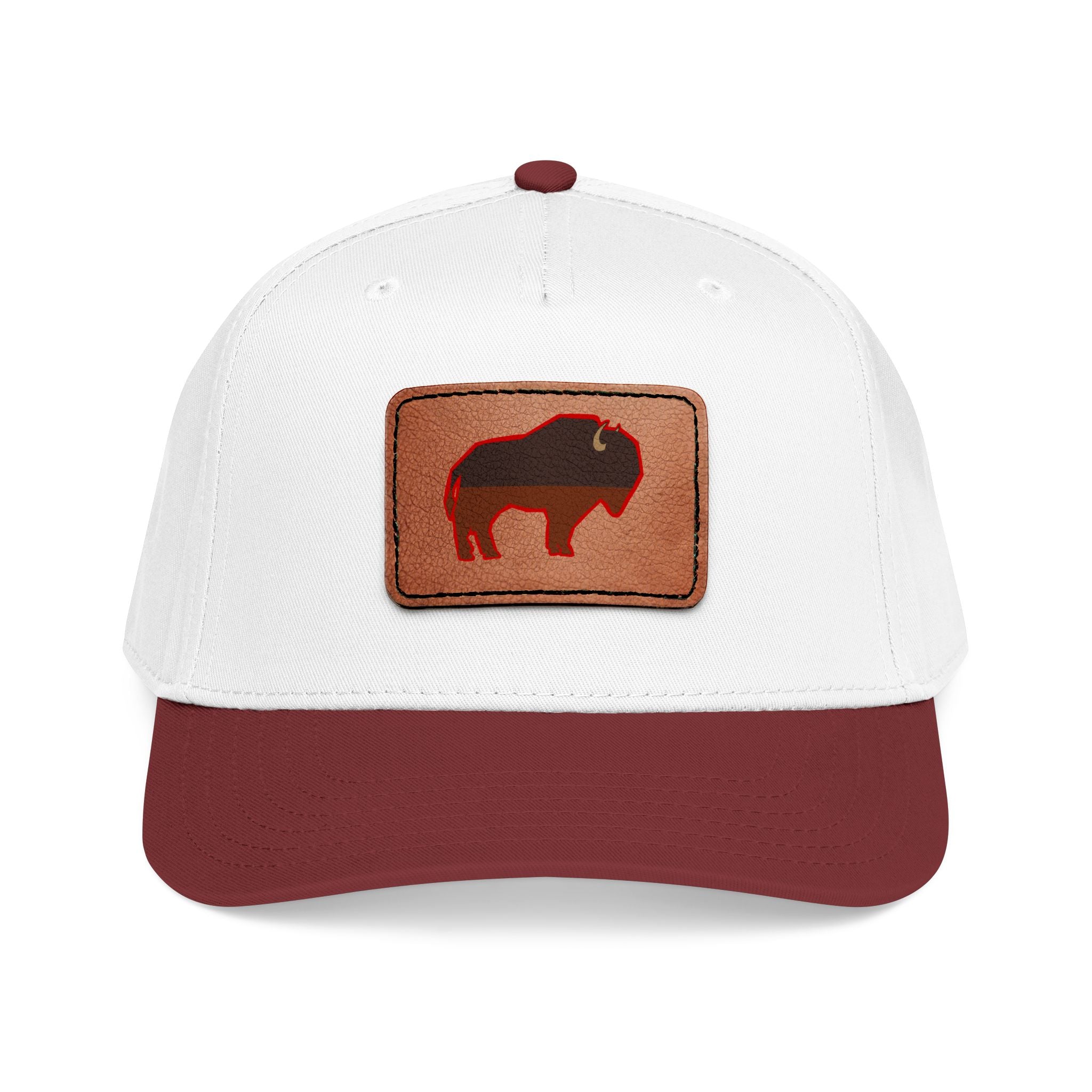 Buffalo Leather Patch Baseball Cap — Mid Profile Rustic Outdoors Hat