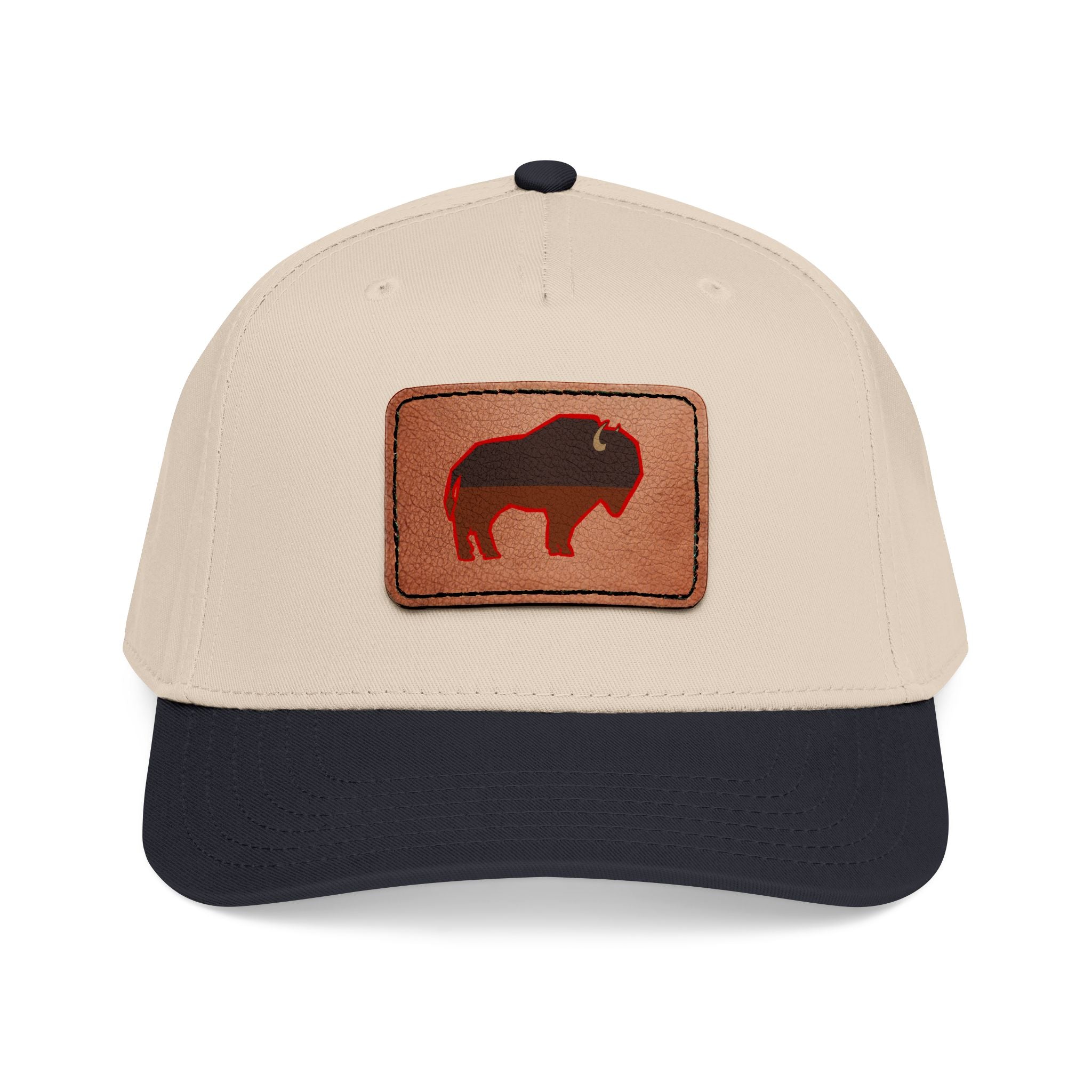 Buffalo Leather Patch Baseball Cap — Mid Profile Rustic Outdoors Hat