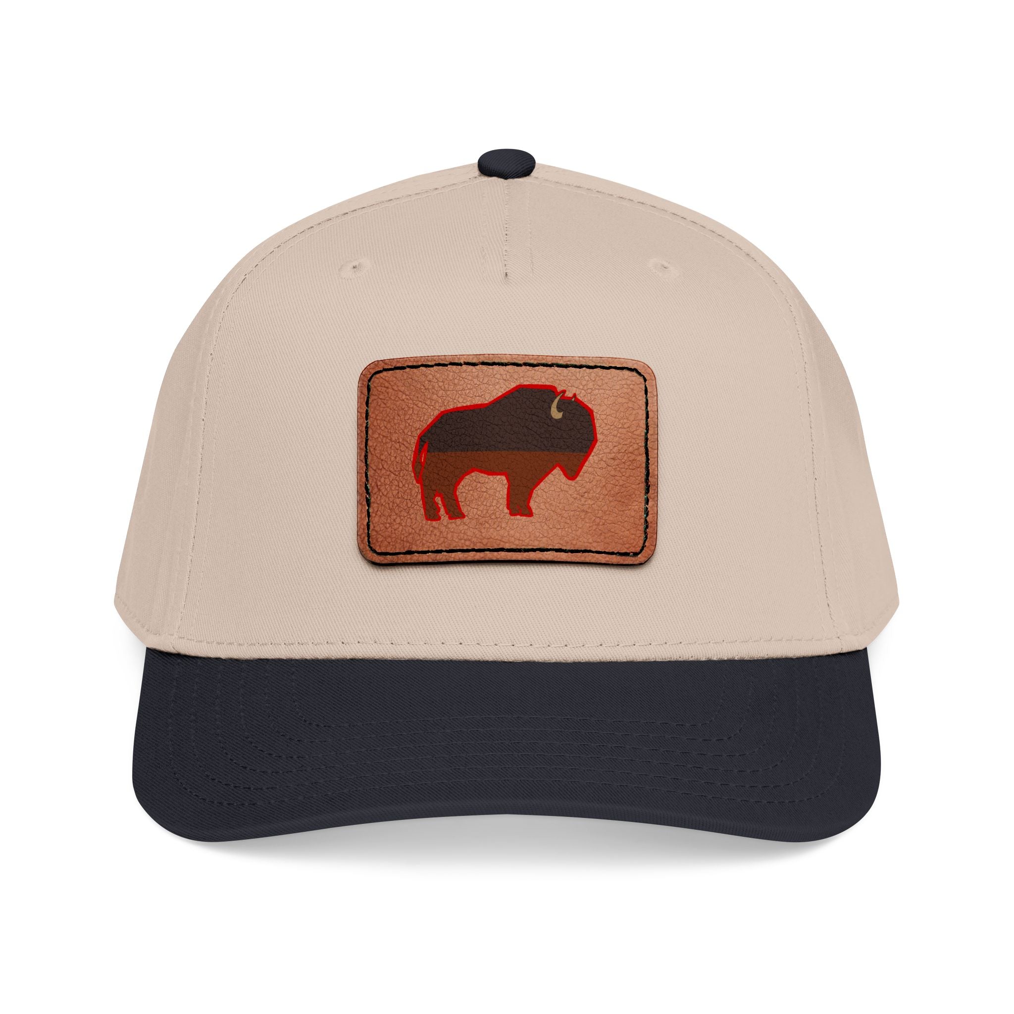 Buffalo Leather Patch Baseball Cap — Mid Profile Rustic Outdoors Hat