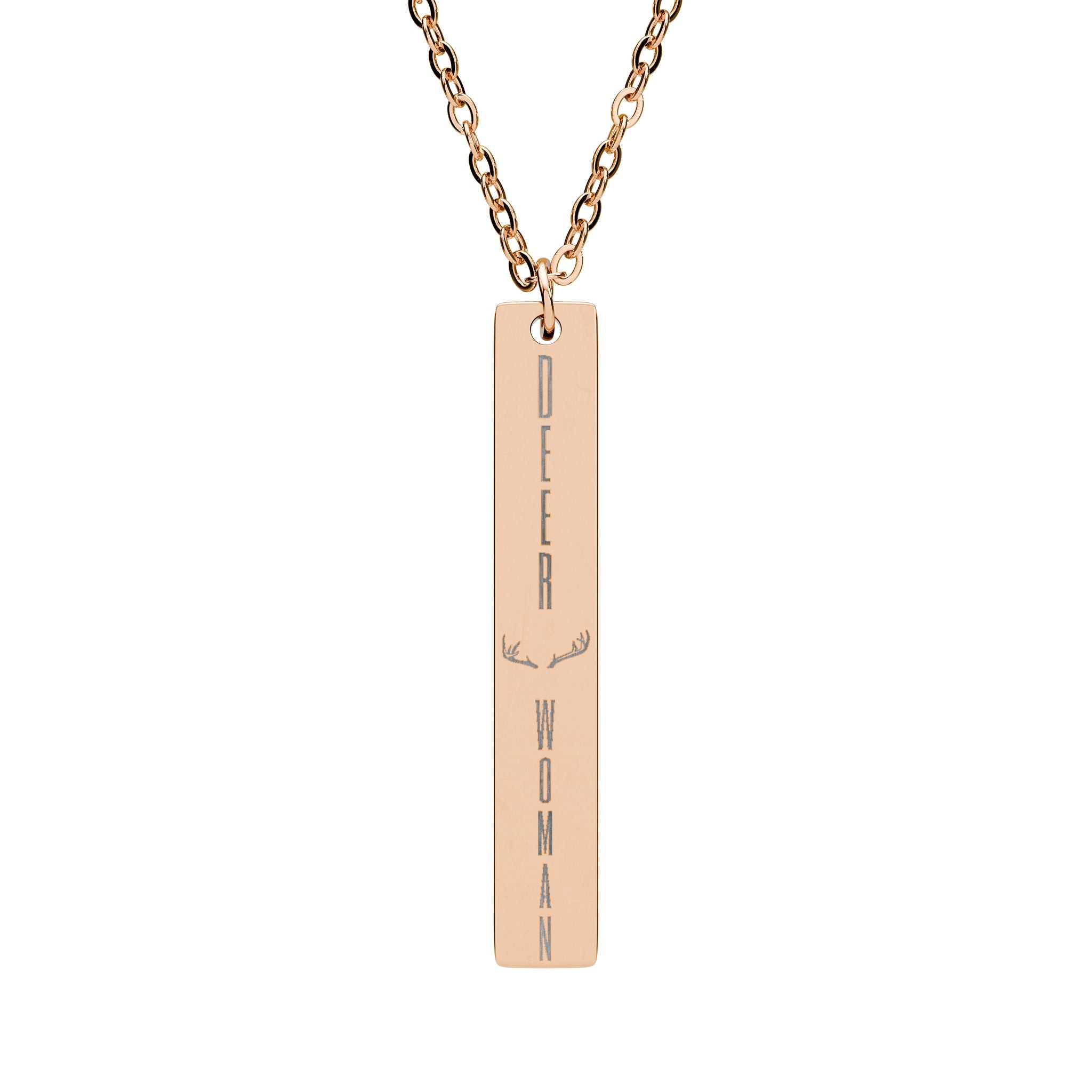 Engraved Vertical Deer Woman Necklace