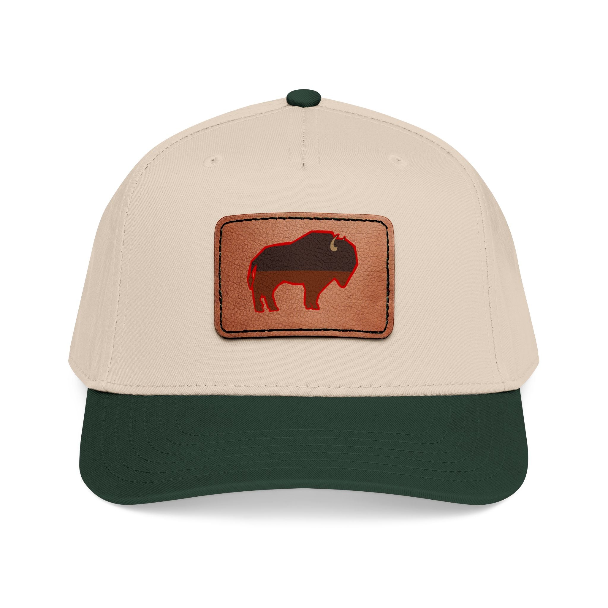 Buffalo Leather Patch Baseball Cap — Mid Profile Rustic Outdoors Hat