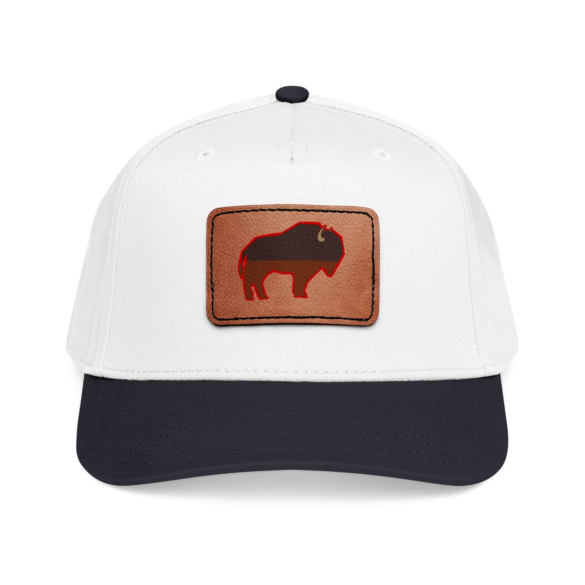 Buffalo Leather Patch Baseball Cap — Mid Profile Rustic Outdoors Hat