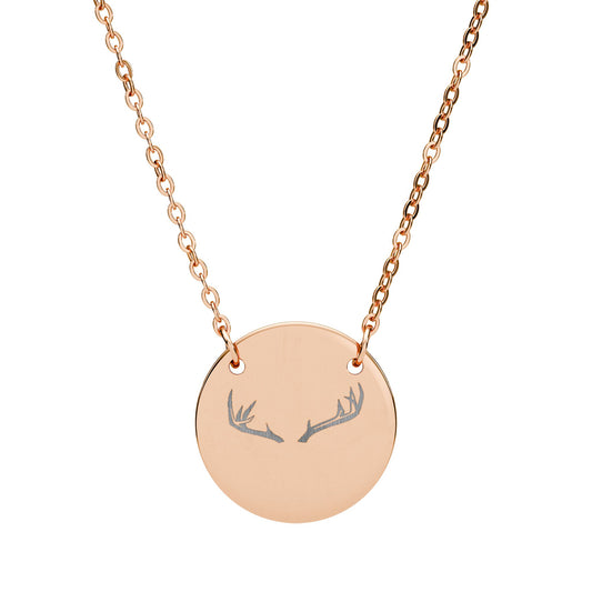 Engraved Deer Woman Circle Necklace