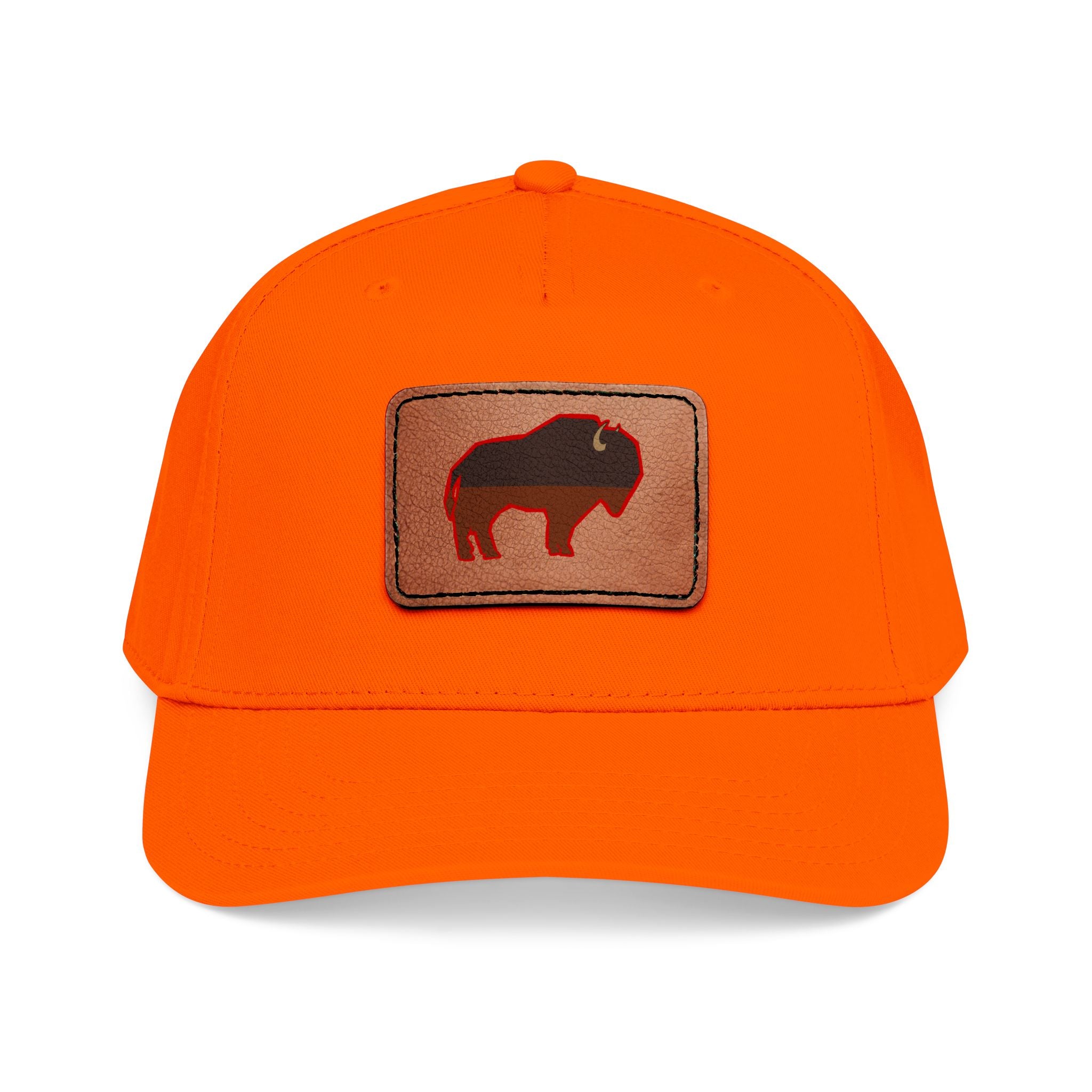 Buffalo Leather Patch Baseball Cap — Mid Profile Rustic Outdoors Hat