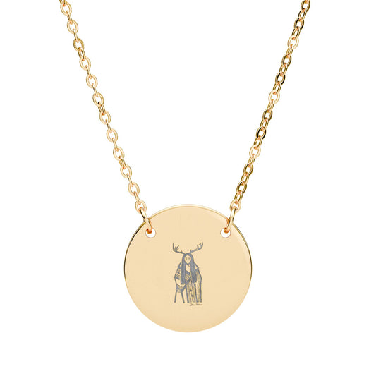 Deer Woman Engraved Circle Necklace
