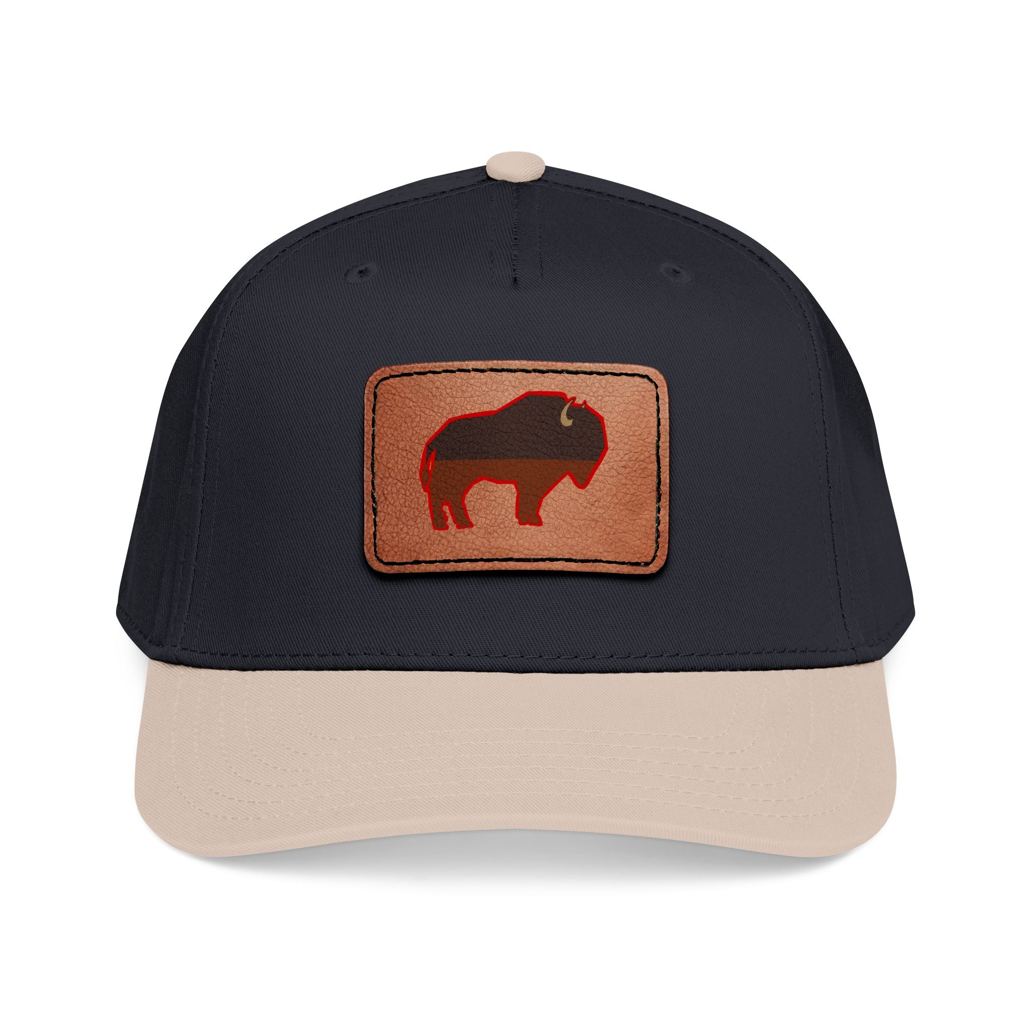 Buffalo Leather Patch Baseball Cap — Mid Profile Rustic Outdoors Hat
