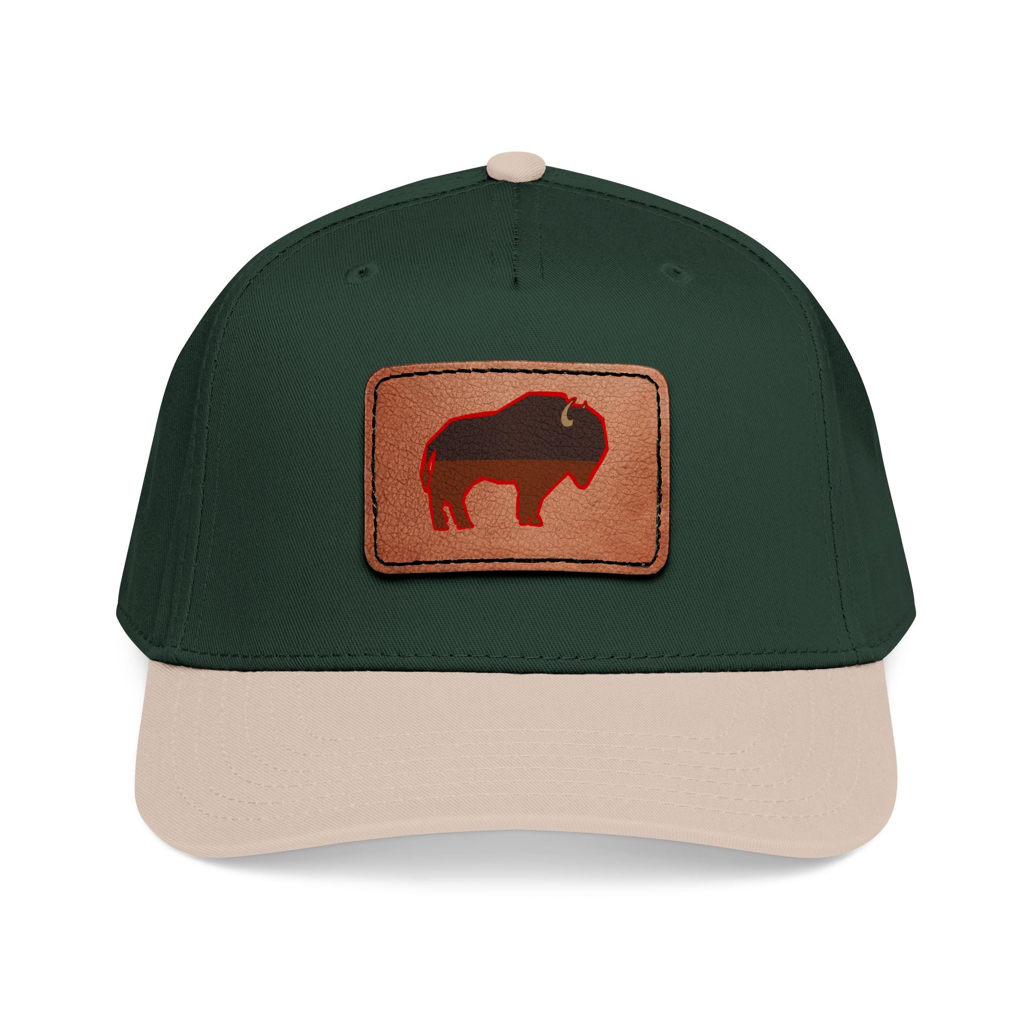 Buffalo Leather Patch Baseball Cap — Mid Profile Rustic Outdoors Hat