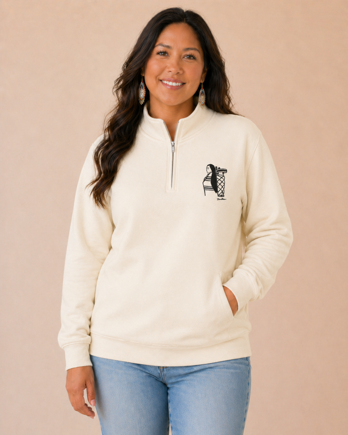 She Carries Us Embroidered 1/4 Zip Sweatshirt
