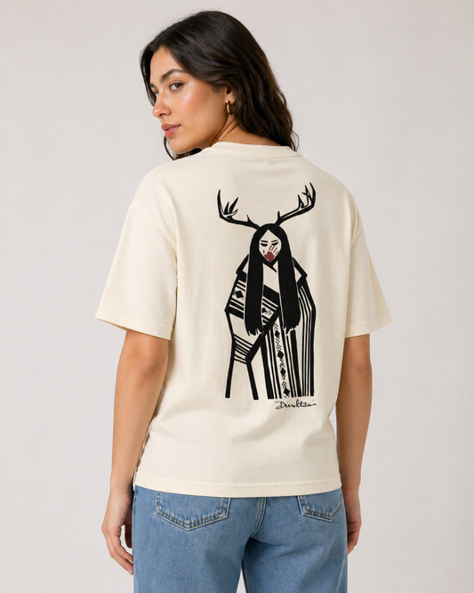 Embroidered Red Hand Deer Woman Tee