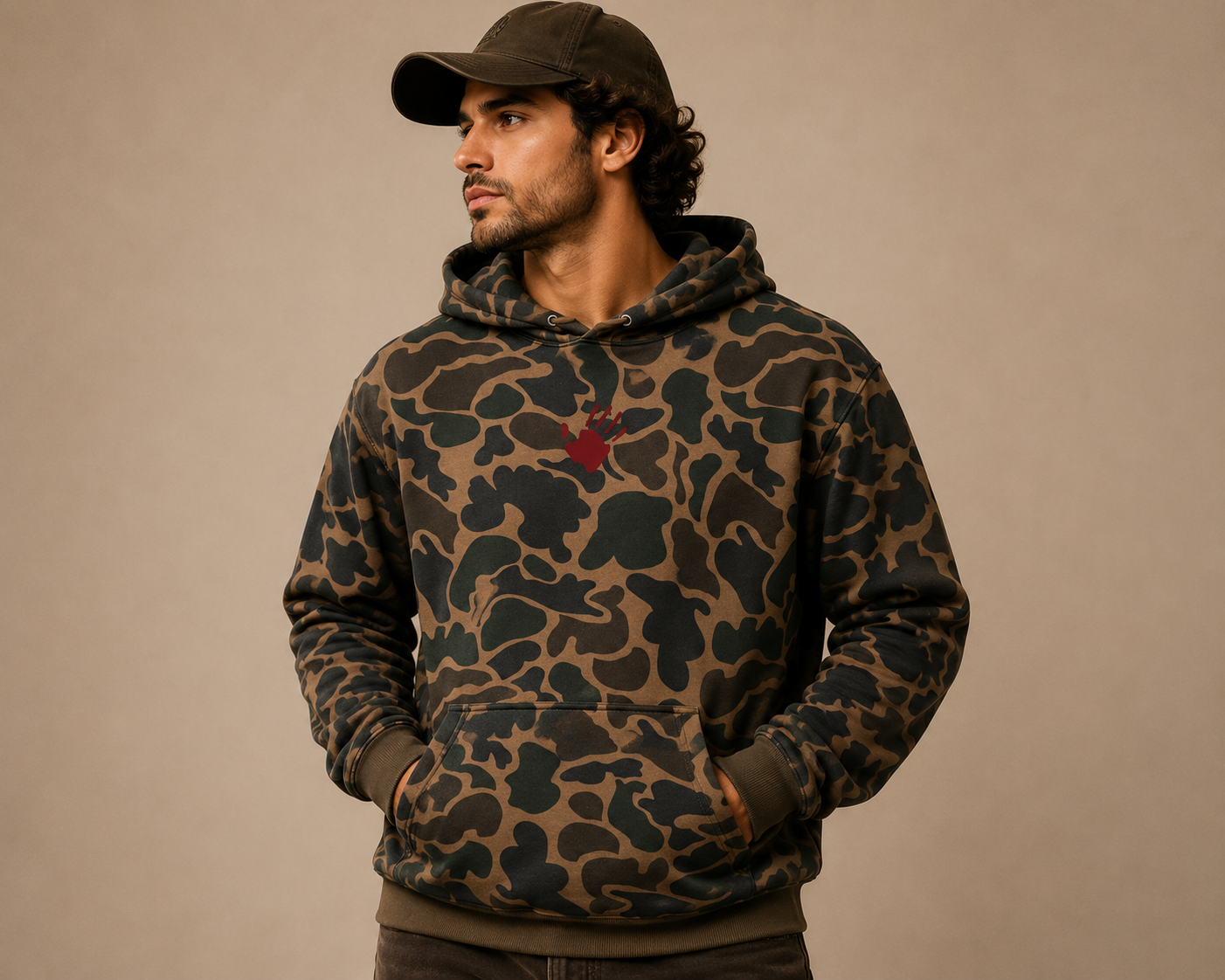 Embroidered Red Hand Camo Hoodie