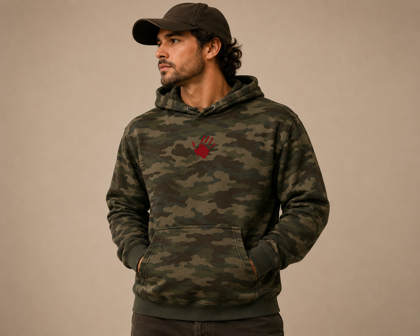 Embroidered Red Hand Camo Hoodie