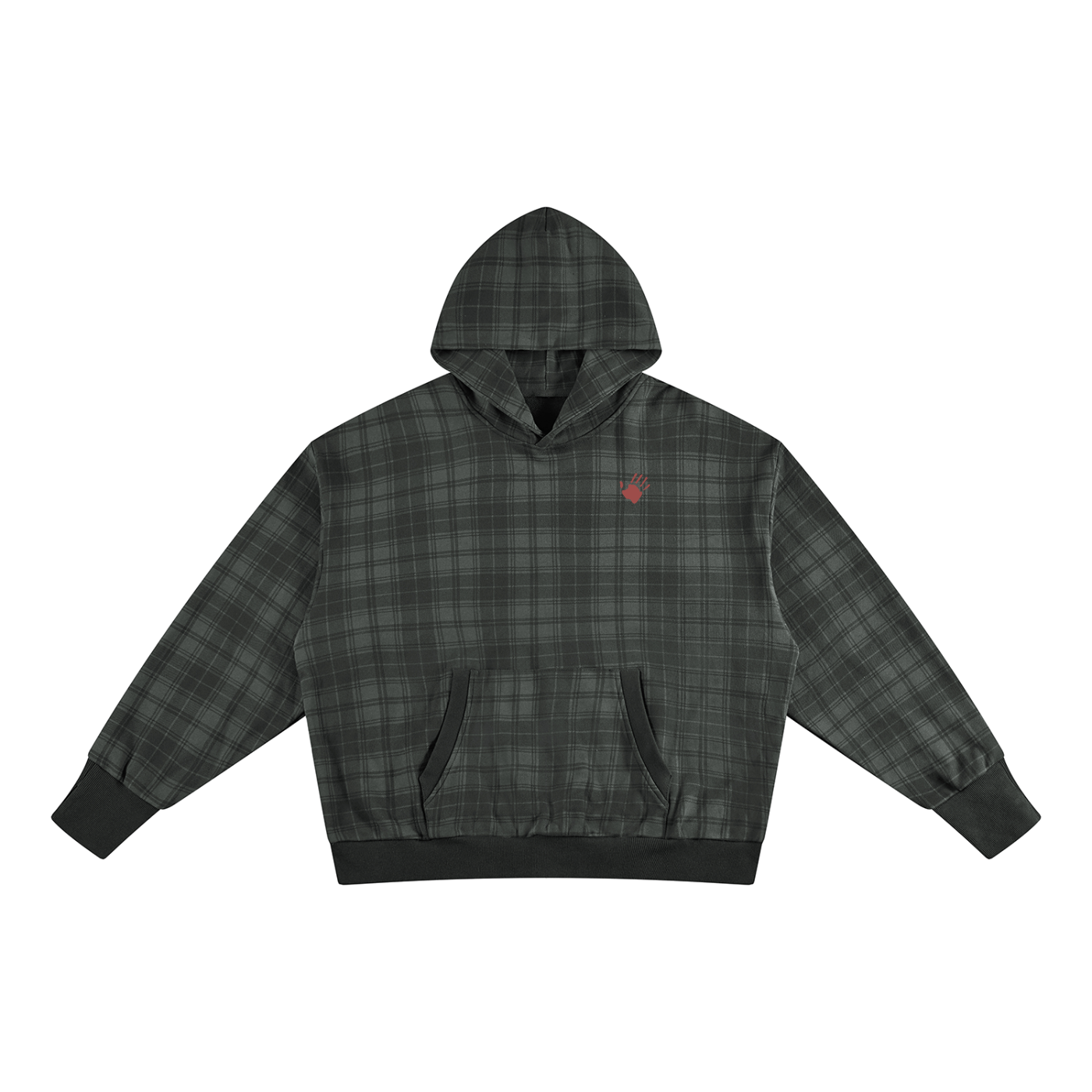 Red Hand Secret Unisex Plaid Color Block Hoodie